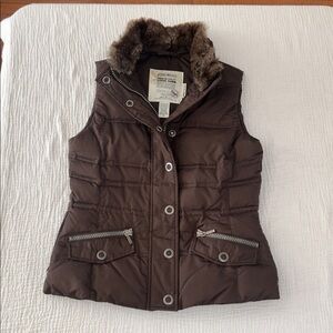Eddie Bauer Puffer Vest Chocolate Brown XS Goose Down Cabin Hike Outdoor Preppy